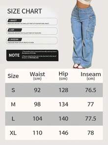 Women's Plus Size Loose Jeans Street Fashion Multi-Pocket Flared Hem, Office Non-Stretch Ladies Daily Wear. - Rửa tối - Xem 7