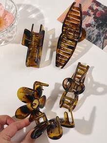 4个琥珀色豹纹渐变透明亮面印花经典流行街头风发爪夹，适合盘发，四季皆宜的女士时尚发饰发夹 - 彩色 - 查看 4