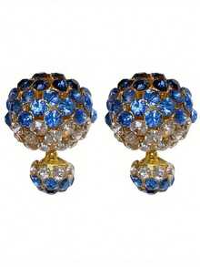 1 Pair Elegant Front & Back Rhinestone Stud Earrings, Gift For Women - Blue - View 5