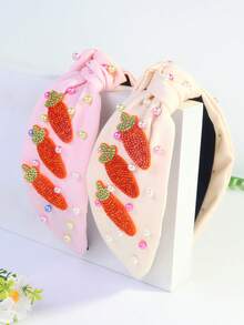 1pc Women's Easter Rhinestone Pearl Carrot Party Cute Polyester Knotted Headband - Many - View 3