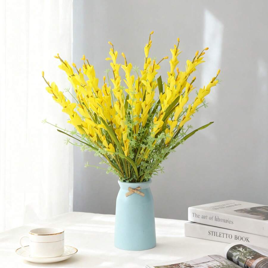 1/3pcs Artificial Winter Jasmine Flower Bouquet - Pastoral Style Faux Floral Arrangement, Wedding Decor Artificial Plant Bouquet & Bridal Handheld Bouquet, Multiple Color Options (Yellow/Red/Pink/White) Home Interior Pastoral Decor Fake Flowers - Multicolor - View 1