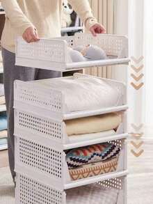 Stackable Plastic Storage Baskets, Foldable Wardrobe Dividers, Storage Boxes, Drawer Racks, And Storage Containers Suitable For Wardrobes, Cabinets, Kitchens, Bathrooms, And Offices. - White - View 5