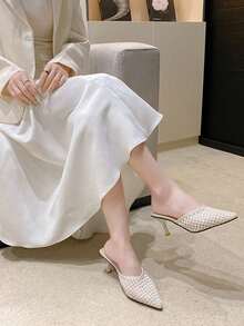 Commute & Date Essential! Beige Woven Texture Pointed Toe Stiletto Mule Slides - Beige - View 2