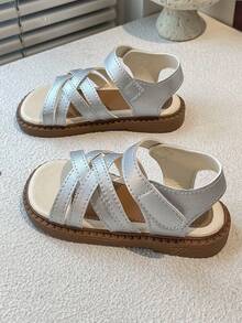 Girls' Easy-To-Wear Sandals With Hook And Loop Ankle Strap And Criss-Cross Straps - Silver - View 6