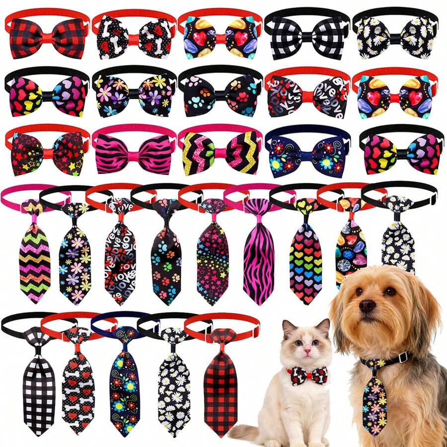 10个/套 随机狗狗领结,宠物颈带,可调节项圈,宠物美容蝴蝶结,适合圣诞节、生日、情人节、派对、狗狗摄影配饰、小型犬礼物 - 彩色 - 查看 1