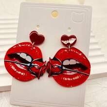 A Pair Of Exaggerated Red Lip Rose Acrylic Earrings, Valentine's Day Exaggerated Earrings, Fashionista Exaggerated European And American Passionate Earrings, Suitable For Ladies To Wear On Festivals - Exaggerated Red Lip Earrings - View 10