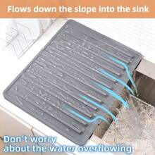 1件大尺寸防滑矽膠廚房水槽與檯面排水墊，15.75x11.81英吋，內建排水設計，碗盤瀝水架兼省空間收納墊，易清潔，黑色與灰色，適用於冰箱、爐灶、水槽（現代廚房專屬），極簡設計，防滑表面，檯面保護墊 - 彩色 - 查看 11