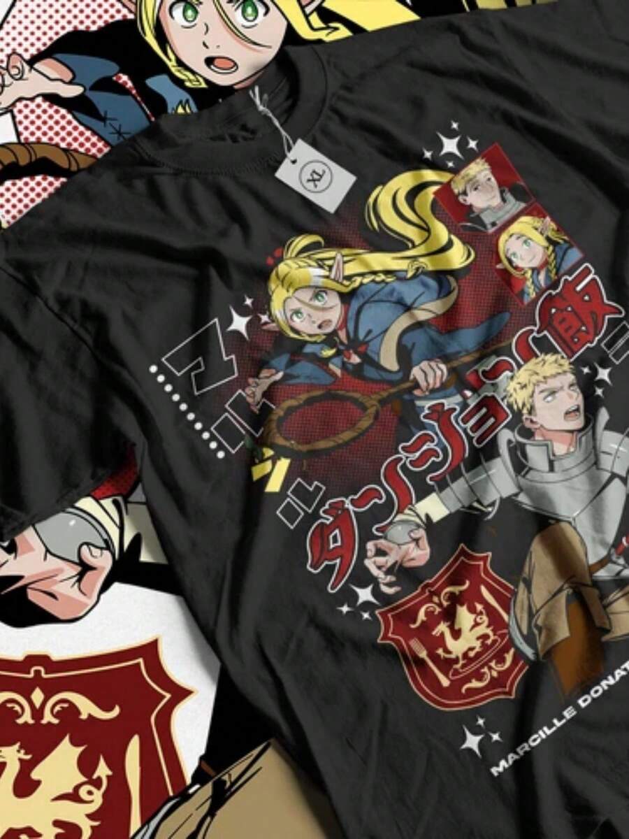 Marcille Concerned Delicious In Dungeon-Shirt All Size - 黑色 - 查看 1