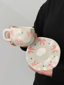 一套花卉图案陶瓷咖啡杯碟，欧式简约风格陶瓷杯碟，咖啡杯碟，手绘简约杯碟，家用早餐牛奶杯，咖啡杯，果汁杯，水杯，下午茶杯，礼品杯 - 彩色 - 查看 8