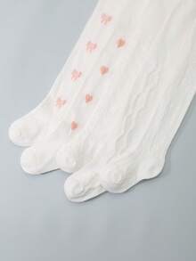 5pcs Girls' White Tight Leggings, Heart, Butterfly, Diamond, Wave Jacquard Tights, Suitable For Daily Wear All Seasons - White - View 6