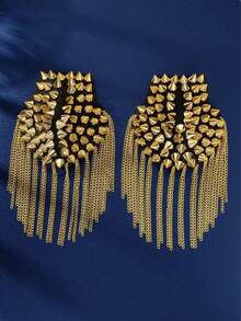 1pc Fashionable Shiny Gold Tassel Unique Metal Shoulder Epaulet, Retro Punk Armband Accessory, Unisex