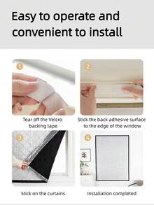 1pc Heat Insulation Blackout Curtain, Winter Windproof Thermal Curtain, Soundproof Insulating Curtain, Summer Bathroom Kitchen Bedroom UV Protection Sunshade, Seal Window, Blackout Soundproof, Easy Installation With Hook And Loop No Drilling Required - One-piece Design - Gray Edging - View 9