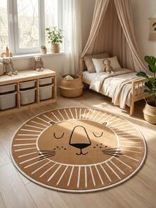 1pc Cartoon Lion Round Faux Wool Rug, Soft & Absorbent, Entryway Doormat, Home Decor, Party Decoration, New Year Carpet, Small Rug, Cute & Minimalist, Suitable For Elders, Youth, Children, Living Room, Dining Room, Study, Bedroom, Gift For Daughter, Girlfriend - Multicolor (New) - View 2