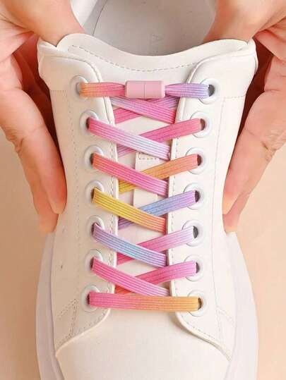 2pcs Colorful Elastic Shoelaces, Flat, With Twist Closure Design, Suitable For Slip-On Sneakers, Women's Stretch Shoelaces, Shoe Accessories, No Tie Shoelace Buckle