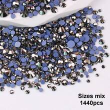 SS6 2mm-SS12 3mm，1440颗/包；SS16 4mm，720颗/包；SS20 4.8mm，360颗/包；SS30 6.4mm，288颗/包；圆形平底玻璃水晶水钻，多色水晶宝石，DMC热熔珠，适用于DIY美甲、服装、包包、鞋子、工艺品、闪亮美甲贴纸装饰