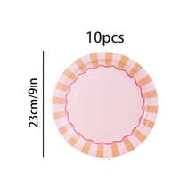 10pcs/20pcs/40pcs/50pcs,Summer Pink Striped West Coast 9-Inch And 7-Inch Paper Plates | Bachelor Party Decorations, Say Goodbye Bachelor Party, Birthday Party Supplies, Newborn Party, Striped Cake Plates,Pastel Pink & Peach Disposable Paper Plates Set - Scalloped Edge With Striped & Star Accents For Girls Birthday, Baby Shower, Tea Party & Brunch Tableware - 彩色 - 查看 13