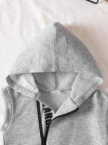 Summer Baby Boy Casual Outfit, Includes Hooded Sleeveless Half-Zip Vest And Matching Shorts With Letter Print, Loose Fit, Soft And Comfortable, 2pcs Set - Grey - View 4
