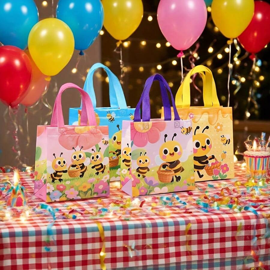 24pcs/12pcs/4pcs Bee Themed Gift Bags, Made Of Non-Polypropylene Material With Sturdy Non-Paper Handles, Cute Birthday Party Supplies, Bulk Party Favors, Baby Shower, Easter Gifts Packaging - Multicolor - View 1