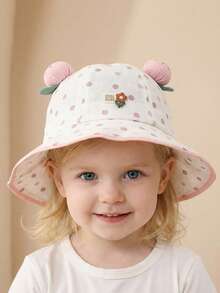 3-8Y Children's Hat Spring New Polka Dot Small Flower Sunshade Bucket Hat Sweet And Cute Baby Girl Outdoor Windproof Bucket Hat - 1PC - View 2