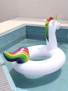 1 pieza - Flotador de natación grande con diseño de unicornio, personalizable, anillo de vida inflable de 120/90 cm de grosor, flotador de agua inflable con diseño de unicornio blanco y arcoíris - Multicolor - Ver 7