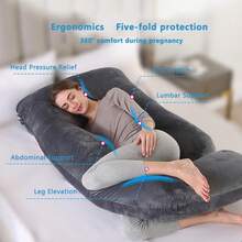 Pregnancy Pillows For Sleeping, Full Body Pillow, Large U Shaped Full Body Pillow, Ultra Soft Pillow With Removable Cover, Velvet, Pregnant Pillow Sleeping, Sleep Comfort Pillow, U Shaped Body Nursing Pillow, Full Body Support Pillow For Pregnancy With Removable Washable Cover,140x70cm - ALMOHADA-U-AZUL - 查看 8