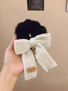 1个秋冬针织蝴蝶结发圈，可爱蓬松发绳，马尾辫发圈，发圈，发绳