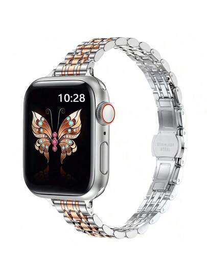 1pc Thin Narrow Gold Metal Band Compatible With Apple Watch Ultra 3/2/1, SE/S10/S9/S8/S7/S5/S4/S3, 14mm Width, Removable 7-Link Gold Chain, Suitable For Daily Wear, Parties, Travels, Also An Ideal Gift. Compatible With Apple Watch 38/40/41mm, 44/45/46/49mm, Accessories, Perfect For New Year, Valentine's Day Gifts