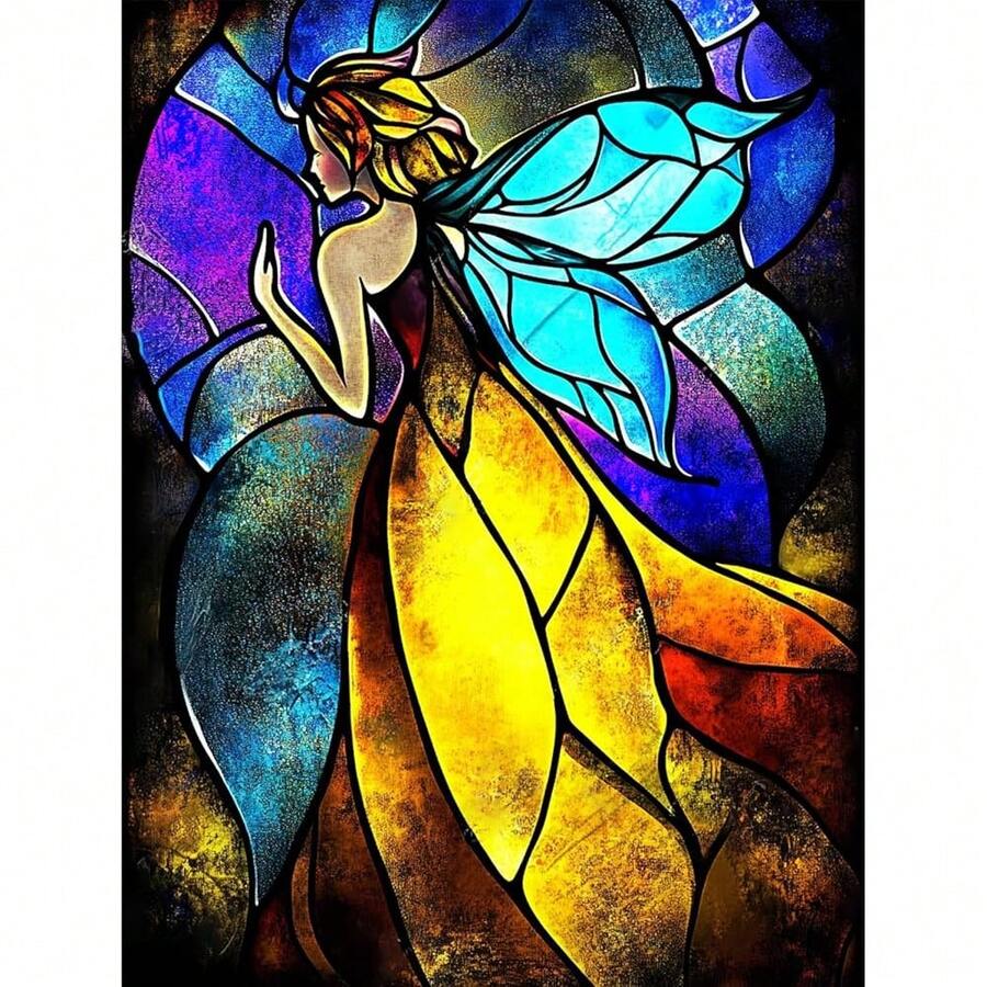 MISCER Fairy Diamond Art Kits For Adults, Glass Diamond Painting Kits For Beginners, 5D Full Drill Round Paint With Diamonds Pictures, Gem Art Painting DIY Crafts Kit Decor 12x16inch - 花-06 - 查看 1