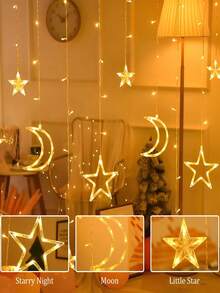 LED Star Moon Curtain String Lights, Ramadan Kareem Decoration 2026, Warm White Battery Powered Twinkle Star Moon Fairy Lights, Bohemian Dazzle Bright Window String LED Lights, Crescent Moon Starry Hanging Lamp For Eid Mubarak Gift - Multicolor - View 6