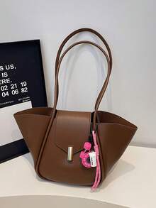 新款时尚经典纯色PU防水材质，磁扣设计，粉色哑铃吊坠，大容量单肩手提包，带翅膀的包，商务通勤包，适合女性旅行、购物、通勤、外出和约会。 - 查看 6