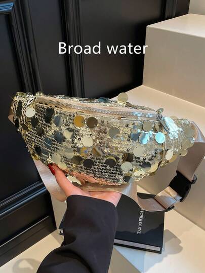 Bolsa de Peito com Lantejoulas da Moda, Bolsa Esportiva Casual Feminina para Cintura, Bolsa Transversal, Retalhos com Miçangas, Bolsa de Peito Esportiva Unissex