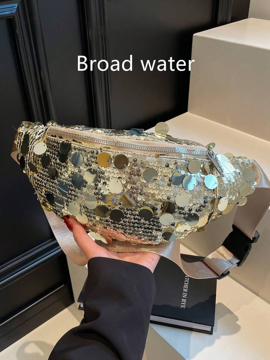 Túi đeo ngực đính sequin thời trang, túi đeo hông thể thao thường ngày dành cho nữ, túi đeo chéo, túi đeo ngực thể thao unisex. - Vàng - Xem 1