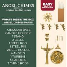 The Original And Traditional Decorative Swedish Candle For Christmas - Metal Chime Carousel Authentic Scandinavian Decoration And Ornament For Home And Kitchen +4 Candles - Gold - View 4
