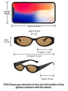 1 par de gafas de mujer con montura ovalada de PC negra, estilo retro minimalista, de moda para la calle y vacaciones - Negro brillante - Ver 5