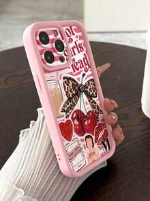 Cherry Painted Groove Pink Additional Bracelet Thick Precision Hole Simple Anti-Drop Thick Phone Protective Case Printed Compatible With IPhone 17/17 Pro Max/ 16/ 16 Pro/ 16 Pro Max/ 16 Plus 15 XR /7/8 15 Pro Max/12 Pro Max/13 Pro Max/14 Pro Max 13 14 11 12p 14 Women P11 Soft Shell P12 Anti-Drop XS.XR /78P.78GES2 Compatible With Redmi Phone Case - Multicolor - View 5