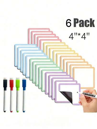 12pcs Reusable Magnetic Memo Notes, 4x4 Inches - Back To School Edition - Erasable Labels, Suitable For Whiteboards, Refrigerators, Storage Cabinets - Perfect For Office, Classroom Organization And Home Reminders