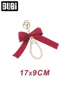 珍珠蝴蝶结钥匙扣，女士时尚配饰，通用包包挂件，汽车钥匙链，手腕包装饰，节日礼物，汽车配件 - 粉色 - 查看 12