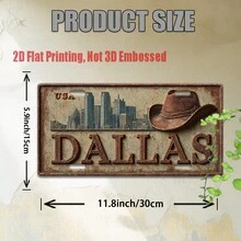2D Flat - 1 Retro Metal Dallas City Skyline Sign |   2D Flat Print, Aluminum Outdoor Wall Art, 12" * 6", Perfect For Living Room, Office, Bar Decoration, Gift For Urban Explorers And USA Enthusiasts CP - A - View 12