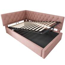 Single Bed 90x200cm, Sofa Bed With Hydraulic Storage, Velvet, Without Mattress, Multicolour Optional. - Pink - View 8