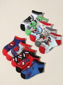 Marvel 1/5/10 Pairs Avengers/ Series Patterned Children/Boys/Girls Short Socks, Versatile Breathable Moisture-Wicking Durable Sports Socks, Minimalist Soft Comfortable Suitable For Daily Wear, School, Party, Leisure Activities, Back To School, Random Color & Style - Multicolor - View 1