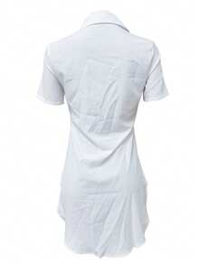女士时尚夏季新款纽扣短袖衬衫 - 白色 - 查看 2