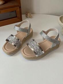 女童波西米亚风亮片亚麻底凉鞋 - 銀色 - 查看 2