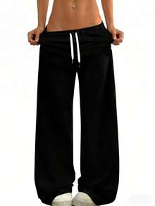 宽松抽绳设计休闲阔腿裤，适合夏季和秋季户外运动和日常穿着，是送给女朋友的返校季好礼物