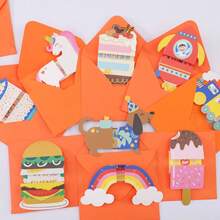 1pc - Random Style - Cartoon Folding Greeting Card, Birthday Wishes Creative Card, Pull-Out Message Card, 3D DIY Card With Envelope - Multicolor - View 6