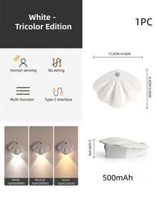 1 pieza Luz nocturna inteligente LED recargable con sensor de movimiento, lámpara de pared magnética inalámbrica para interiores, luz de puerta - Blanco - Ver 9