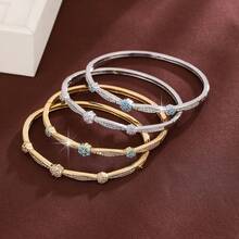 1件 优雅花卉图案设计 立方氧化锆镶嵌 女士时尚手链 - 彩色 - 查看 10