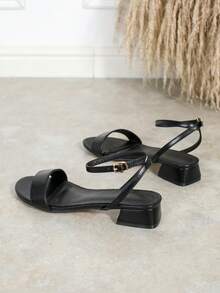 Giày sandal nữ mũi tròn, quai ngang, gót thấp, kiểu dáng casual thoải mái, chống trượt, đế dày, kiểu La Mã. - màu đen - Xem 5