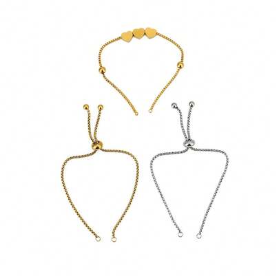 Ahknormailcui 2pcs Stainless Steel Heart Beading Decorate Roller Bracelet Chain With Positioning Bead For Making Bracelets Layered Bracelets Valentine's Day Gift,18K Gold Plated Adjustable BL Cable Chain For DIY Jewelry Making Extension Chains