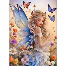 GDYEEH DIY 5D Fairy Diamond Art Painting Kits, Butterfly Full Round Drill Sparkling Diamond Painting Picture, Flowers Diamond Painting Art Craft Kits For Adults Beginners, Home Wall Decor 12x16inch - USGD077 - 查看 1