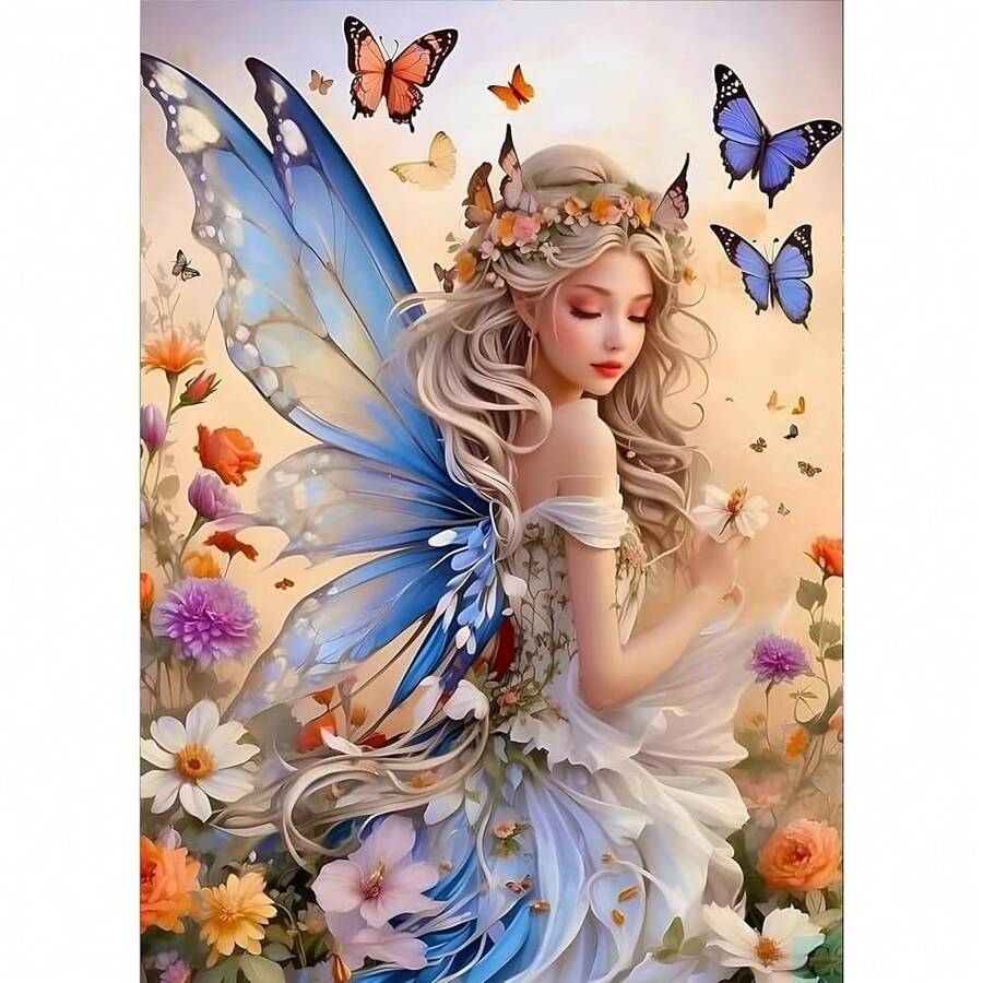 GDYEEH DIY 5D Fairy Diamond Art Painting Kits, Butterfly Full Round Drill Sparkling Diamond Painting Picture, Flowers Diamond Painting Art Craft Kits For Adults Beginners, Home Wall Decor 12x16inch - USGD077 - 查看 1